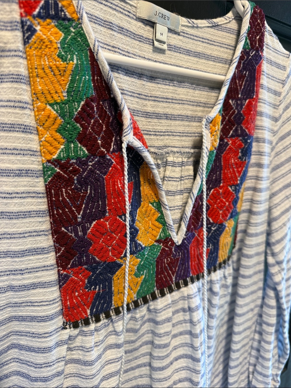 J. Crew Striped Swim Coverup with Multicolor Embroidered Yoke - Picture 5 of 6